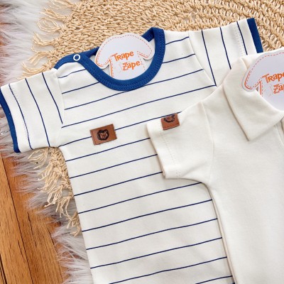 Conj. de Malha 3 peças - Leão com Jubinha - Azul Jeans com Off White